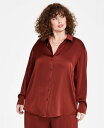 【送料無料】 アンドノウディス レディース シャツ トップス Trendy Plus Size Satin Button-Front Shirt Sonoma Brick