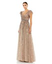 yz }bN_K fB[X s[X gbvX Women's Sequined Wrap Over Ruffled Cap Sleeve Gown Copper
