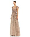 【送料無料】 マックダガル レディース ワンピース トップス Women's Sequined Wrap Over Ruffled Cap Sleeve Gow...