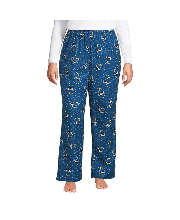 【送料無料】 ランズエンド レディース ナイトウェア アンダーウェア Women 039 s Plus Size Print Flannel Pajama Pants Evening blue starry night cow