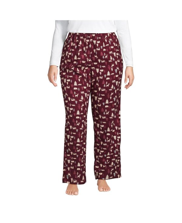 【送料無料】 ランズエンド レディース ナイトウェア アンダーウェア Women 039 s Plus Size Print Flannel Pajama Pants Rich burgundy woodland scene