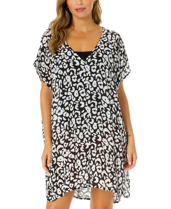 【送料無料】 アンコール レディース シャツ トップス Women 039 s Leopard-Print Easy Drop-Sleeve Tunic White/black Lepord