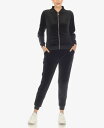 【送料無料】 ホワイトマーク レディース ナイトウェア アンダーウェア Women 039 s Faux Leather Stripe Velour 2 Piece Tracksuit Set Black