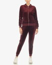 【送料無料】 ホワイトマーク レディース ナイトウェア アンダーウェア Women 039 s Faux Leather Stripe Velour 2 Piece Tracksuit Set Burgundy