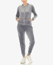 【送料無料】 ホワイトマーク レディース ナイトウェア アンダーウェア Women 039 s Faux Leather Stripe Velour 2 Piece Tracksuit Set Charcoal