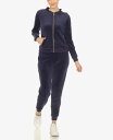 【送料無料】 ホワイトマーク レディース ナイトウェア アンダーウェア Women 039 s Faux Leather Stripe Velour 2 Piece Tracksuit Set Navy