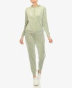 【送料無料】 ホワイトマーク レディース ナイトウェア アンダーウェア Women 039 s Faux Leather Stripe Velour 2 Piece Tracksuit Set Sage