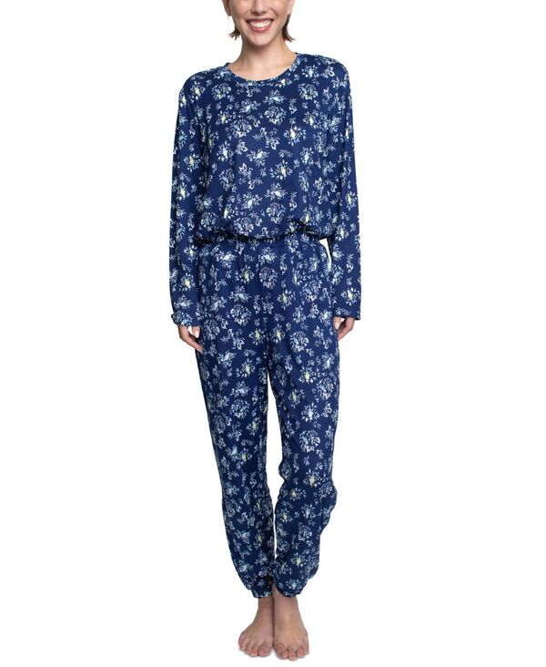 楽天ReVida 楽天市場店【送料無料】 ヘインズ レディース ナイトウェア アンダーウェア Women's 2-Pc. Henley Jogger Pajamas Set Winter Finch .Blue Jay