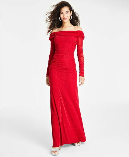 【送料無料】 ビーダーリン レディース ワンピース トップス Juniors' Metallic Shirred Off-The-Shoulder Gown Red/Silver 【送料無料】 ビーダーリン レディース ワンピース トップス Juniors' Metallic Shirred Off-The-Shoulder Gown Red/Silver