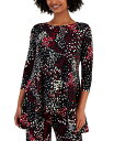 【送料無料】 ジェイエムコレクション レディース シャツ トップス Petite Printed 3/4-Sleeve Long Top Deep Black Combo(4)