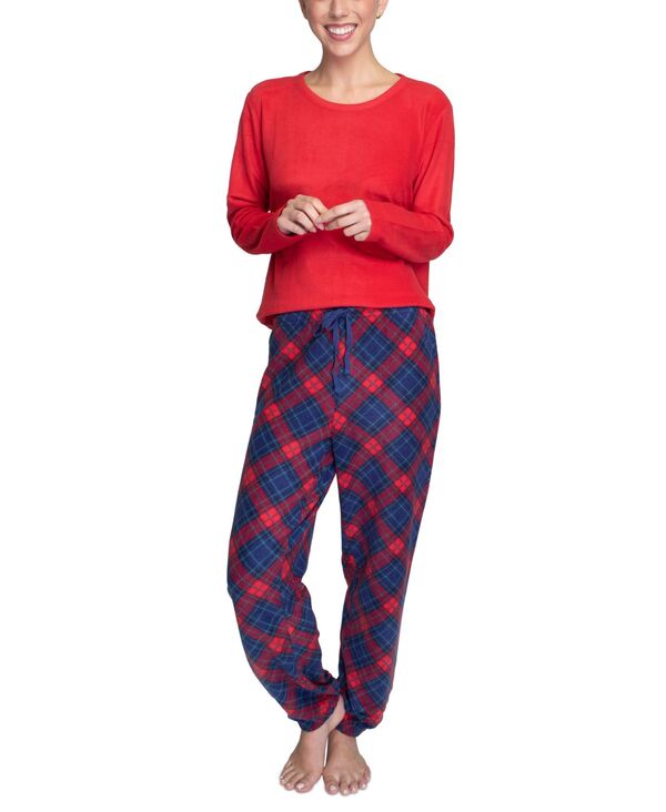 楽天ReVida 楽天市場店【送料無料】 ヘインズ レディース ナイトウェア アンダーウェア Women's 2-Pc. Stretch Fleece Pajamas Set Red/tartan