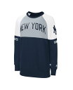 yz X^[^[ fB[X p[J[EXEFbg AE^[ Women's Navy Gray New York Yankees Baseline Raglan Pullover Sweatshirt Navy, Gray