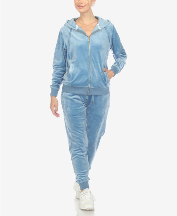楽天ReVida 楽天市場店【送料無料】 ホワイトマーク レディース ナイトウェア アンダーウェア Women's Velour Tracksuit Loungewear 2pc Set Denim Blue