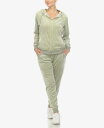 楽天ReVida 楽天市場店【送料無料】 ホワイトマーク レディース ナイトウェア アンダーウェア Women's Velour Tracksuit Loungewear 2pc Set Sage