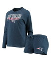 【送料無料】 コンセプツ スポーツ レディース ナイトウェア アンダーウェア Women's Navy New England Patriots Meter Knit Long Sleeve Raglan Top and Shorts Sleep Set Navy(4)