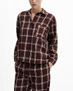 【送料無料】 マンゴ レディース ナイトウェア アンダーウェア Women's Check Cotton Pajama Shirt Maroon