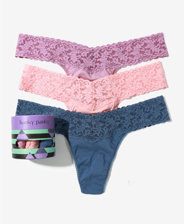 楽天ReVida 楽天市場店【送料無料】 ハンキーパンキー レディース パンツ アンダーウェア Women's Holiday 3 Pack Supima Cotton Low Rise Thong Underwear Water Lily, Rosita Pink, Washed Indigo