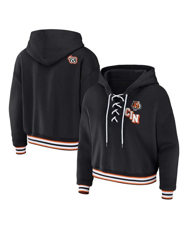 【送料無料】 ウェア バイ エリン アンドルーズ レディース パーカー・スウェット フーディー アウター Women's Black Cincinnati Bengals Plus Size Lace-Up Pullover Hoodie Black 1