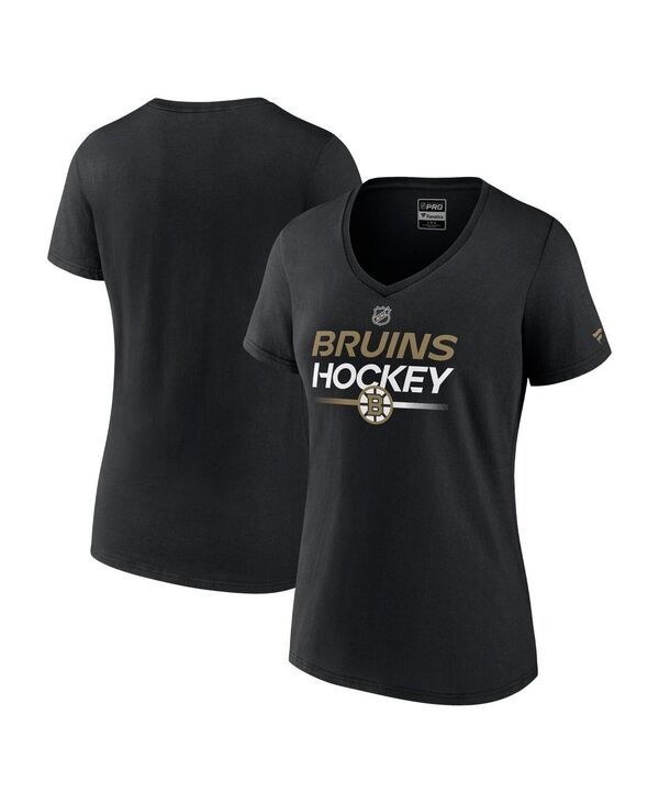 ̵ եʥƥ ǥ T ȥåץ Women's Branded Black Boston Bruins Authentic Pro V-Neck T-shirt Black