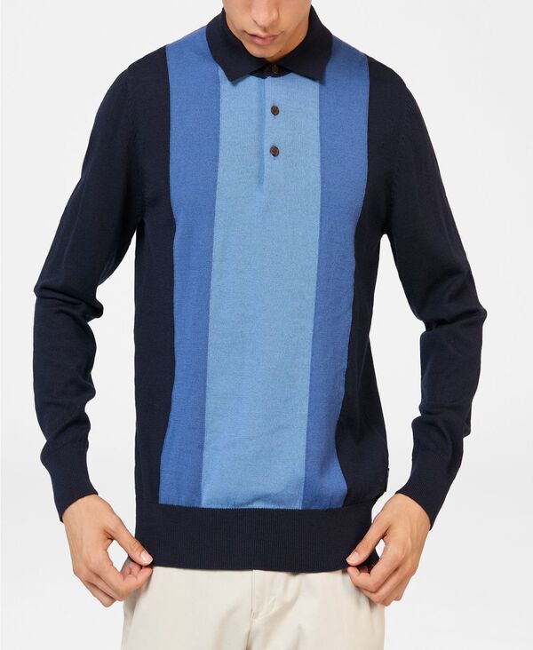 【送料無料】 ベンシャーマン メンズ ポロシャツ トップス Men's Block Stripe Polo Shirt Dark Navy