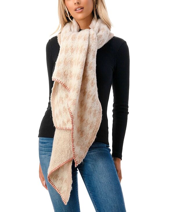 【送料無料】 マーカスアドレール レディース マフラー・ストール・スカーフ アクセサリー Women's Plush Houndstooth Bias Cut Scarf Camel