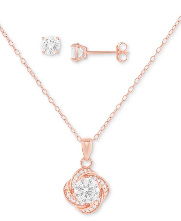 yz W[j xj[j fB[X lbNXE`[J[Ey_ggbv ANZT[ 2-Pc. Set Cubic Zirconia Swirl Pendant Necklace & Solitaire Stud Earrings in 18k Gold-Plated Sterling Silver Rose Gold
