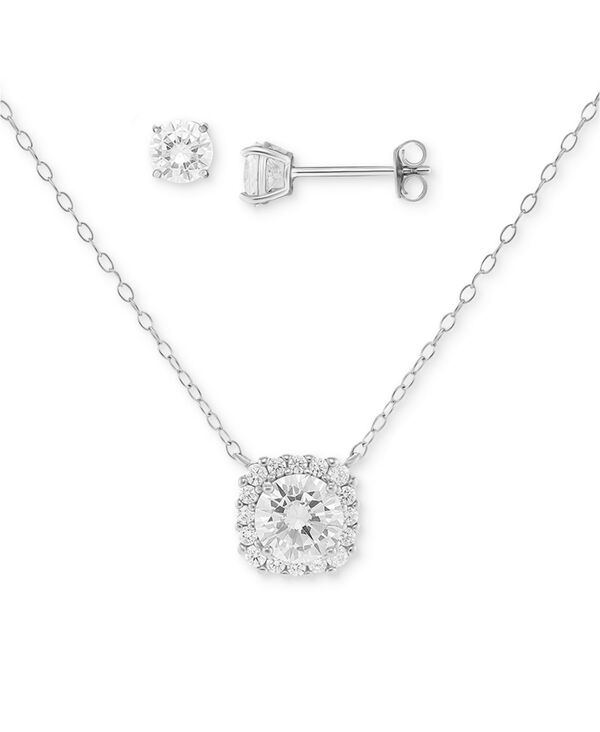 yz W[j xj[j fB[X lbNXE`[J[Ey_ggbv ANZT[ 2-Pc. Set Cubic Zirconia Halo Pendant Necklace & Solitaire Stud Earrings in Sterling Silver Sterling Silver