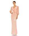  マックダガル レディース ワンピース トップス Women's Sequined Faux Wrap Puff Sleeve Gown Peach