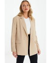 【送料無料】 クイズ レディース ジャケット ブルゾン ブレザー アウター Women 039 s Woven Oversized Double-Breasted Tailored Blazer Camel