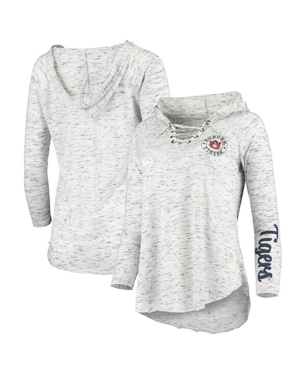 yz vX{bNX fB[X TVc gbvX Women's Gray Auburn Tigers Space Dye Lace-Up V-Neck Long Sleeve T-shirt Gray