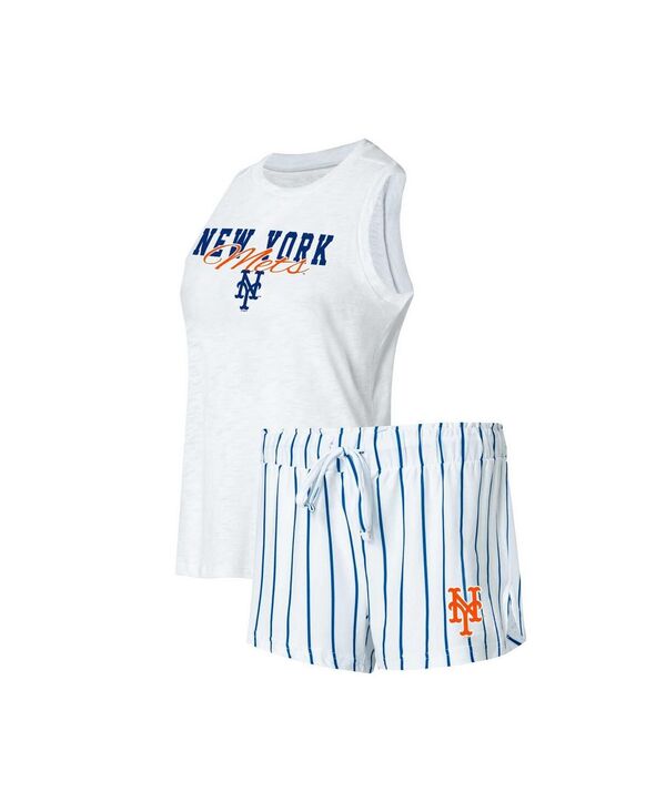 楽天ReVida 楽天市場店【送料無料】 コンセプツ スポーツ レディース ナイトウェア アンダーウェア Women's White New York Mets Reel Pinstripe Tank Top and Shorts Sleep Set White