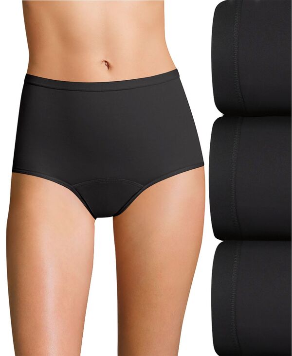 【送料無料】 ヘインズ レディース パンツ アンダーウェア Women 039 s 3-Pk. Moderate Period Brief Underwear 40FDM3 Black