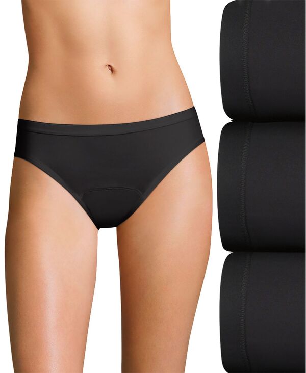 【送料無料】 ヘインズ レディース パンツ アンダーウェア Women 039 s 3-Pk. Moderate Period Bikini Underwear 42FDM3 Black