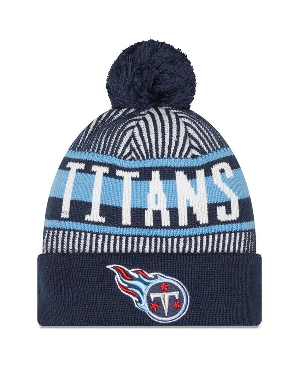 【送料無料】 ニューエラ メンズ 帽子 アクセサリー Men's Navy Tennessee Titans Striped Cuffed Knit Hat with Pom Navy