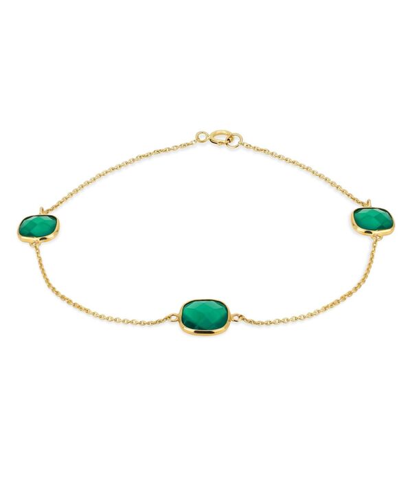 【送料無料】 ブリング レディース ブレスレット・バングル・アンクレット アクセサリー Delicate Simple Genuine 10K Yellow Gold Cushion Cut Gemstone Green Onyx Briolette Station Bracelet For Women 7.25 Inch Green