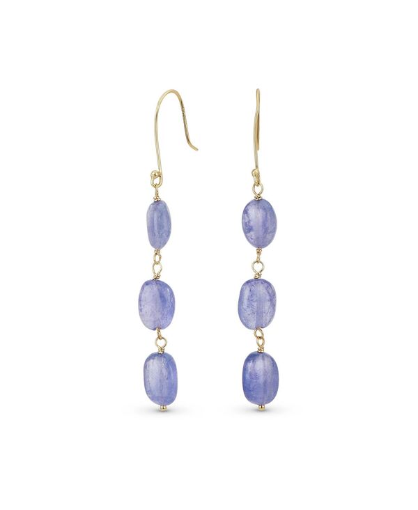 【送料無料】 ブリング レディース ピアス・イヤリング アクセサリー Genuine Yellow 14K Gold Long Linear Triple Oval Gemstone Dangling Earrings for Women Fish Hook Purple