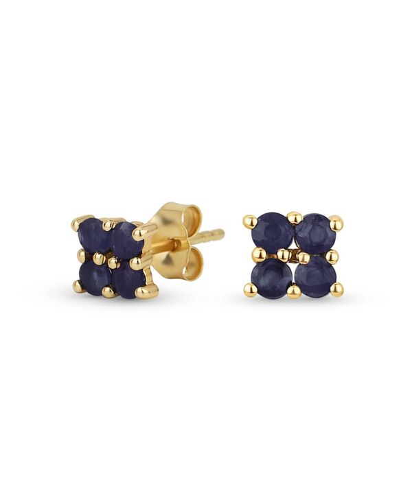 【送料無料】 ブリング レディース ピアス・イヤリング アクセサリー Minimalist Geometric Genuine 14K Yellow Gold Square Gemstone Stud Earrings for Women Teens Blue