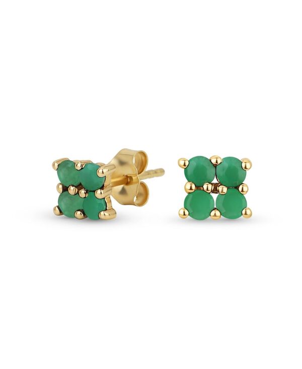 【送料無料】 ブリング レディース ピアス・イヤリング アクセサリー Minimalist Geometric Genuine 14K Yellow Gold Square Gemstone Stud Earrings for Women Teens Green