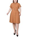 yz j[[NRNV fB[X s[X gbvX Plus Size Short Sleeve Belted Shirt Dress Meerkat