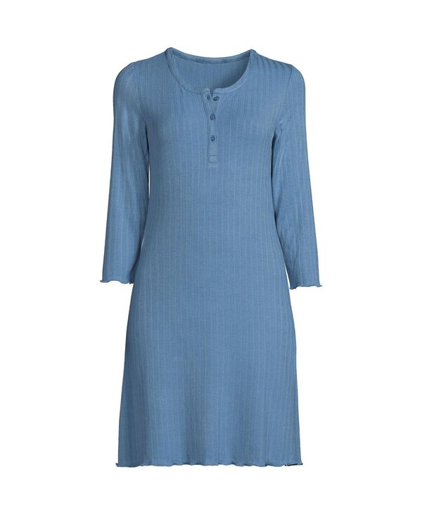  ランズエンド レディース ナイトウェア アンダーウェア Women's Pointelle Rib 3/4 Sleeve Knee Length Nightgown Muted blue