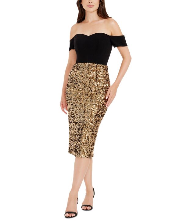  ドレスザポプレーション レディース ワンピース トップス Women's Bailey Sequined-Skirt Dress Gold-black