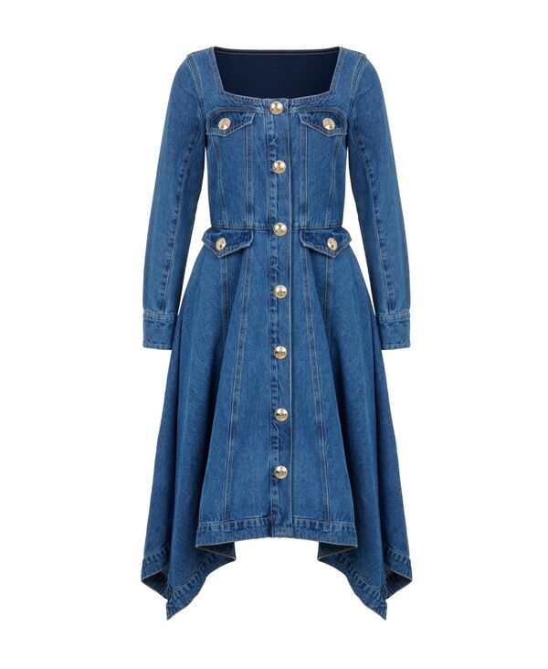 【送料無料】 ノクチューン レディース ワンピース トップス Women's Asymmetrical Denim Dress Blue