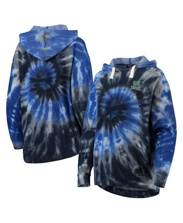 ̵  ǥ ѡå աǥ  Women's Navy Notre Dame Fighting Irish Slow Ride Spiral Tie-Dye Oversized Pullover Hoodie Navy