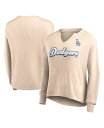 【送料無料】 ファナティクス レディース Tシャツ トップス Women 039 s Branded Cream Distressed Los Angeles Dodgers Go For It Waffle Knit Long Sleeve Notch Neck T-shirt Cream