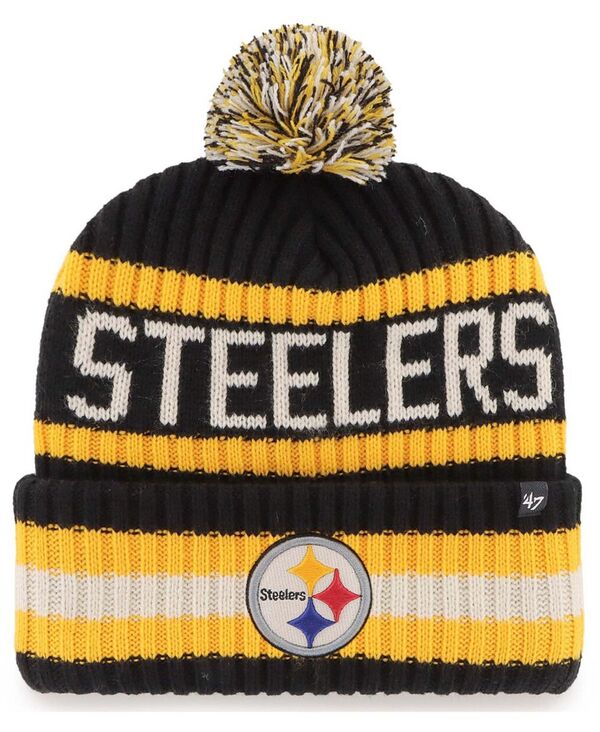【送料無料】 47ブランド メンズ 帽子 アクセサリー Men's Black Pittsburgh Steelers Bering Cuffed Knit Hat with Pom Black