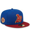  ニューエラ メンズ 帽子 アクセサリー Men's Royal Red Oakland Athletics Throwback Logo Primary Jewel Gold Undervisor 59FIFTY Fitted Hat Royal, Red