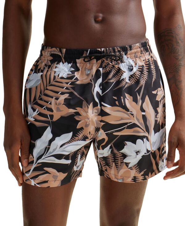 【送料無料】 ヒューゴボス メンズ ハーフパンツ・ショーツ 水着 Men's Tropical-Print Quick-Drying Swim Shorts Medium Beige