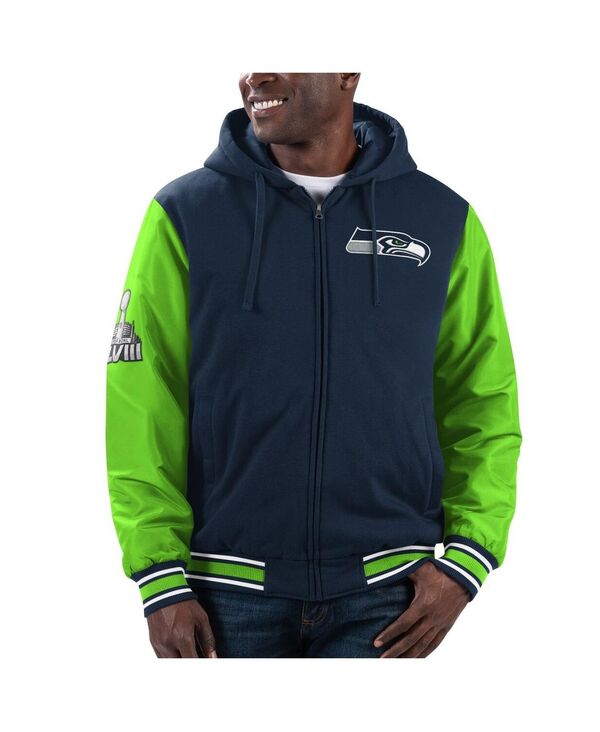 【送料無料】 カール バンクス メンズ パーカー・スウェット フーディー アウター Men's College Navy Neon Green Seattle Seahawks Player Option Full-Zip Hoodie Navy, Neon Green