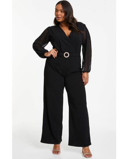 【送料無料】 クイズ レディース ジャンプスーツ トップス Women's Plus Size Buckle Detail Chiffon Sleeve Palazzo Jumpsuit Black 【送料無料】 クイズ レディース ジャンプスーツ トップス Women's Plus Size Buckle Detail Chiffon Sleeve Palazzo Jumpsuit Black