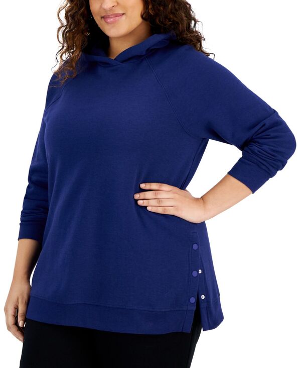 ̵ ǥ ǥ ѡå  Plus Size Relaxed Hooded Fleece Sweatshirt Created for Macy's Tartan Blue